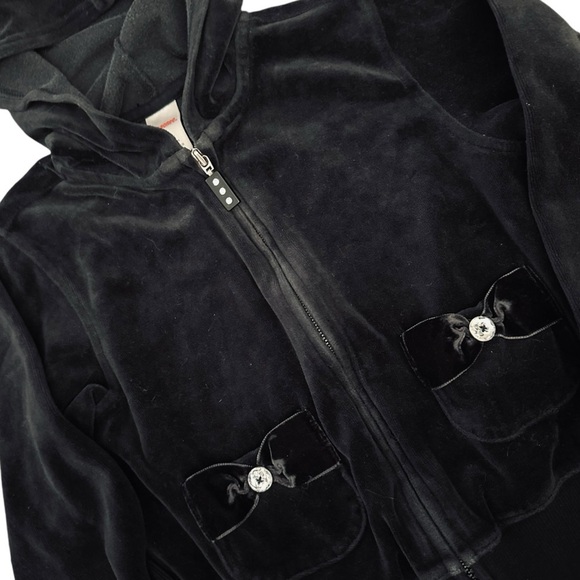 Gymboree Girls Black Velour Hoodie Bow Zip Up Sweatshirt 7 - Picture 3 of 6